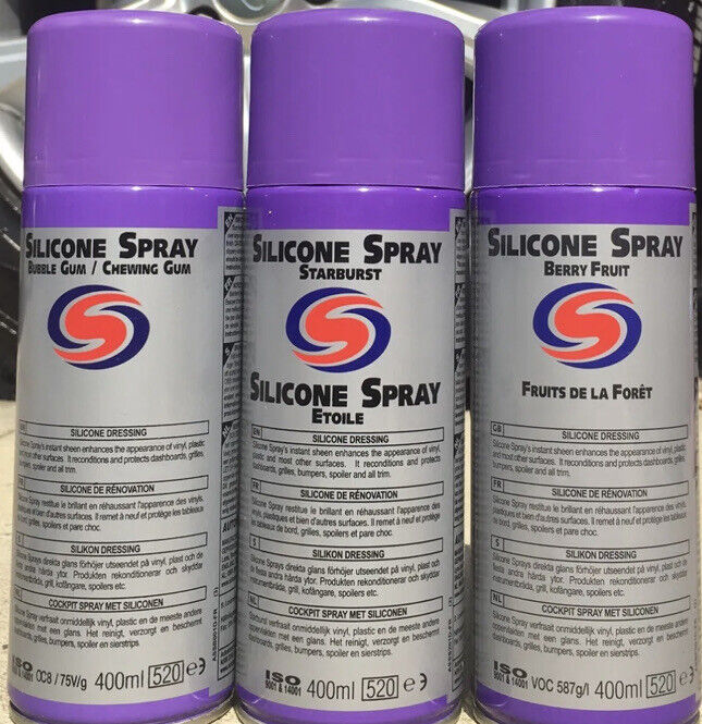 3 X Autosmart Silicone Spray BERRY, BUBBLEGUM & STARBURST (dressing cars) TRADE