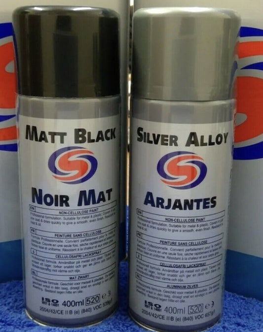 Autosmart Silver Alloy (X1) & Matt-Black (X1) Spray Paint (400ml) Tins