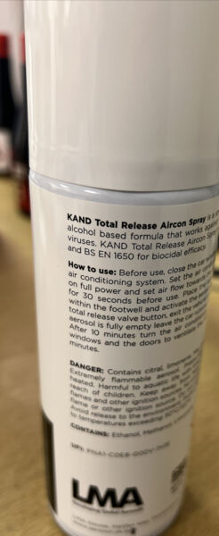 Total Release Vehicle and Air con Sanitiser antivirus cleaner KAND